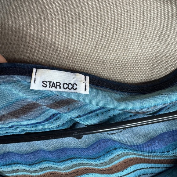 Y2K Blue Striped CowlNeck Sleeveless Going Out Top Off The Shoulder Party Tank - Picture 6 of 6